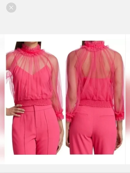 Alice + Olivia Alexia Ruffled Sheer Blouse in Pink Size  XS NWOT - Picture 8 of 12